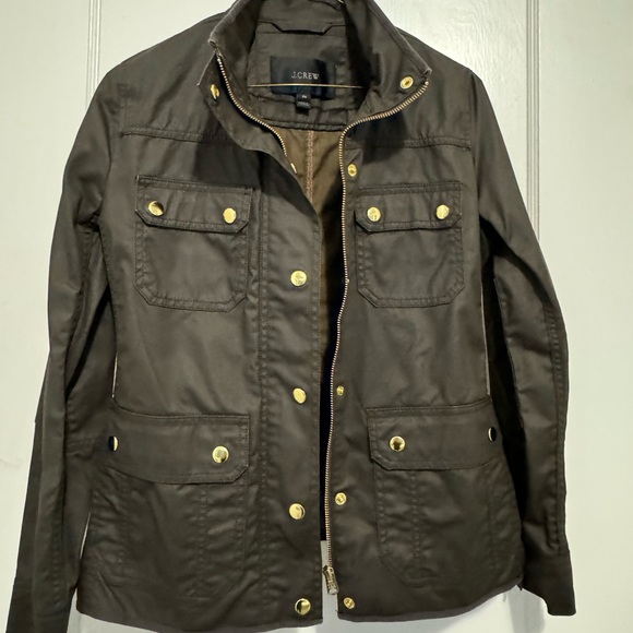 J Crew barn jacket in army green with gold buttons. - Picture 1 of 4